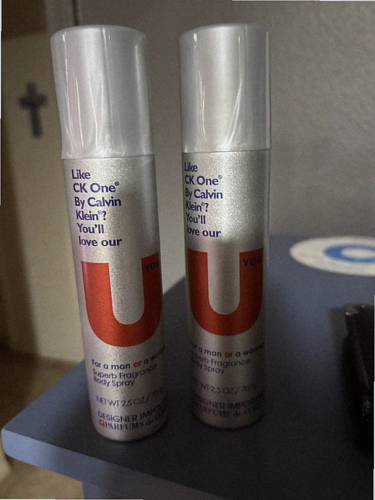 2-DESIGNER IMPOSTERS LIKE CK ONE BY CALVIN KLEIN YOU'LL LOVE U Body Spray 2.5 OZ